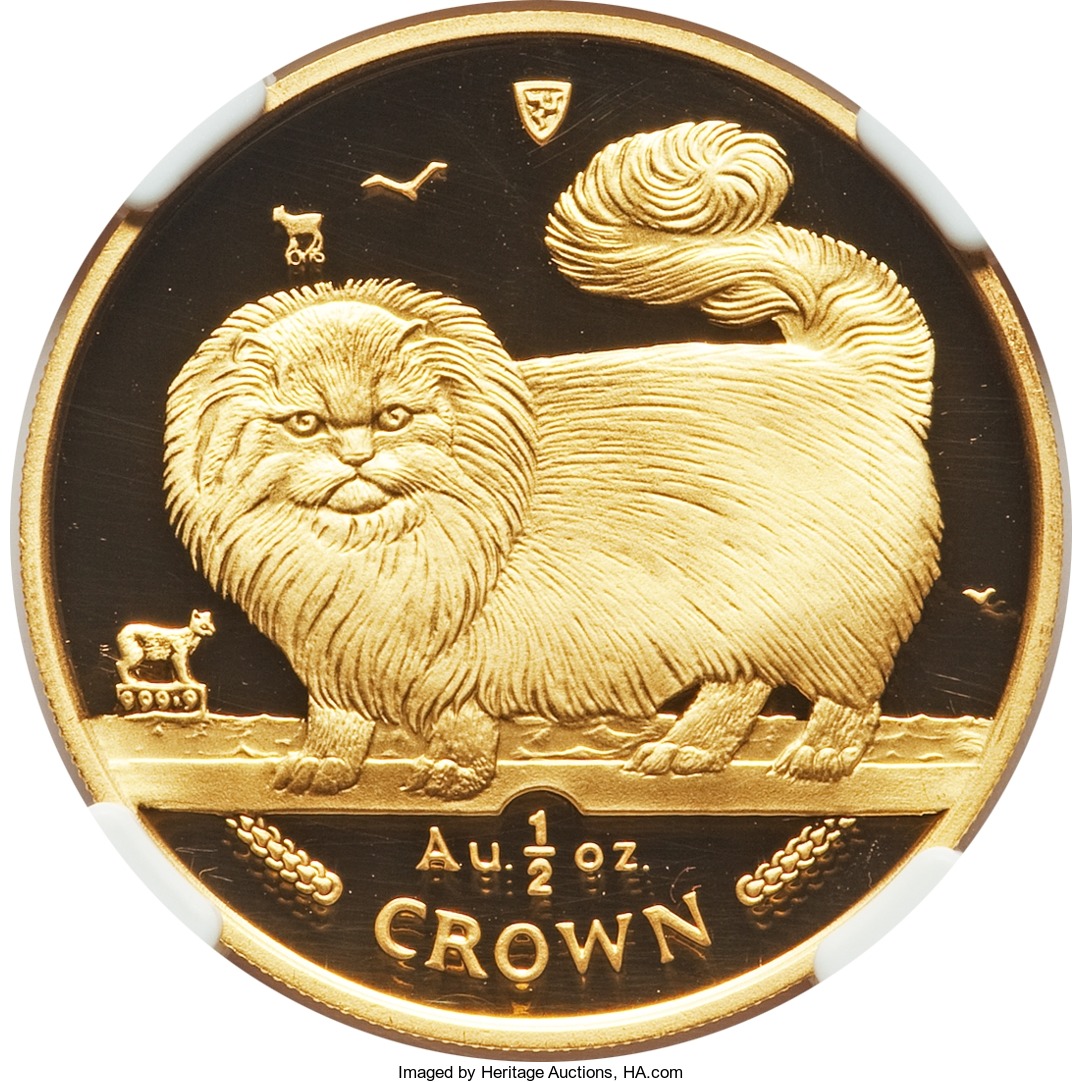 Isle of Man ½ Crown - Elizabeth II Long-haired Smoke cat