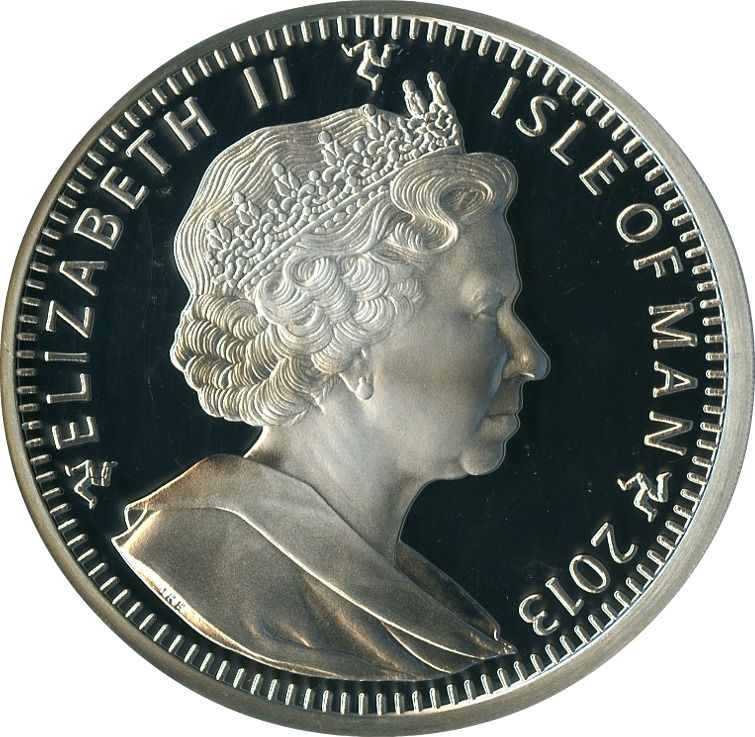 Isle of Man 5 Angel - Elizabeth II Archangel Michael; Silver obverse