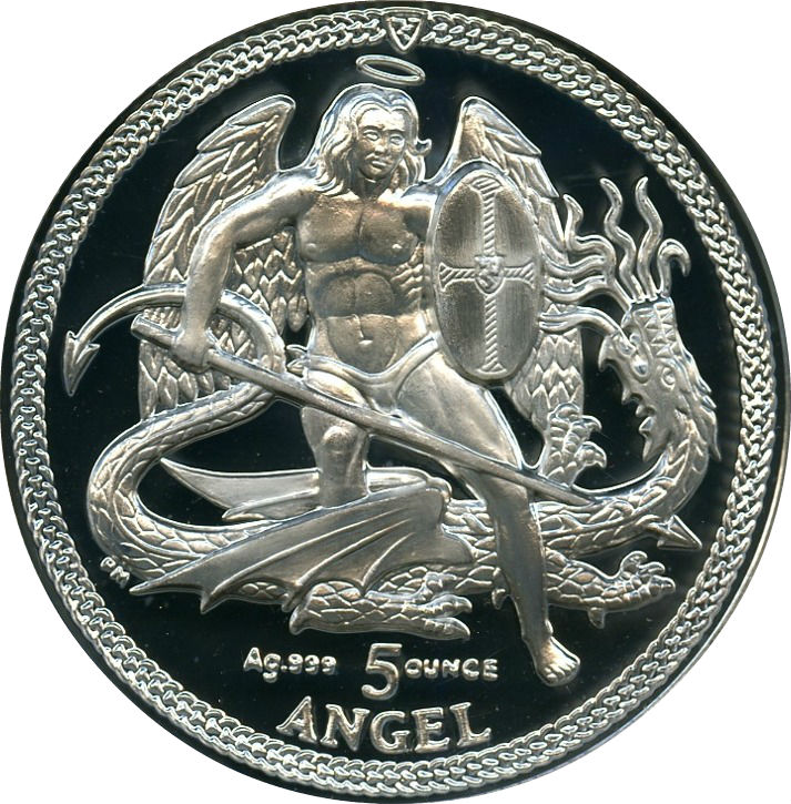 Isle of Man 5 Angel - Elizabeth II Archangel Michael; Silver