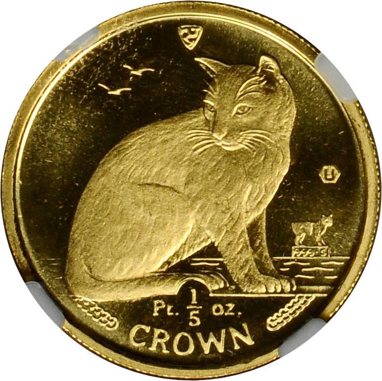 Isle of Man ⅕ Crown - Elizabeth II New York Alley cat; Gold - die error