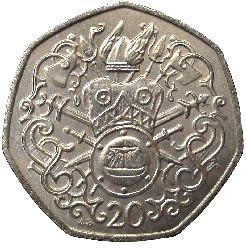 Isle of Man 20 Pence - Elizabeth II Viking Arms and Armour reverse