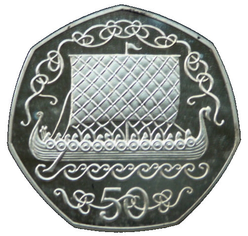 Isle of Man 50 Pence - Elizabeth II Viking Longship; Silver 12ct reverse