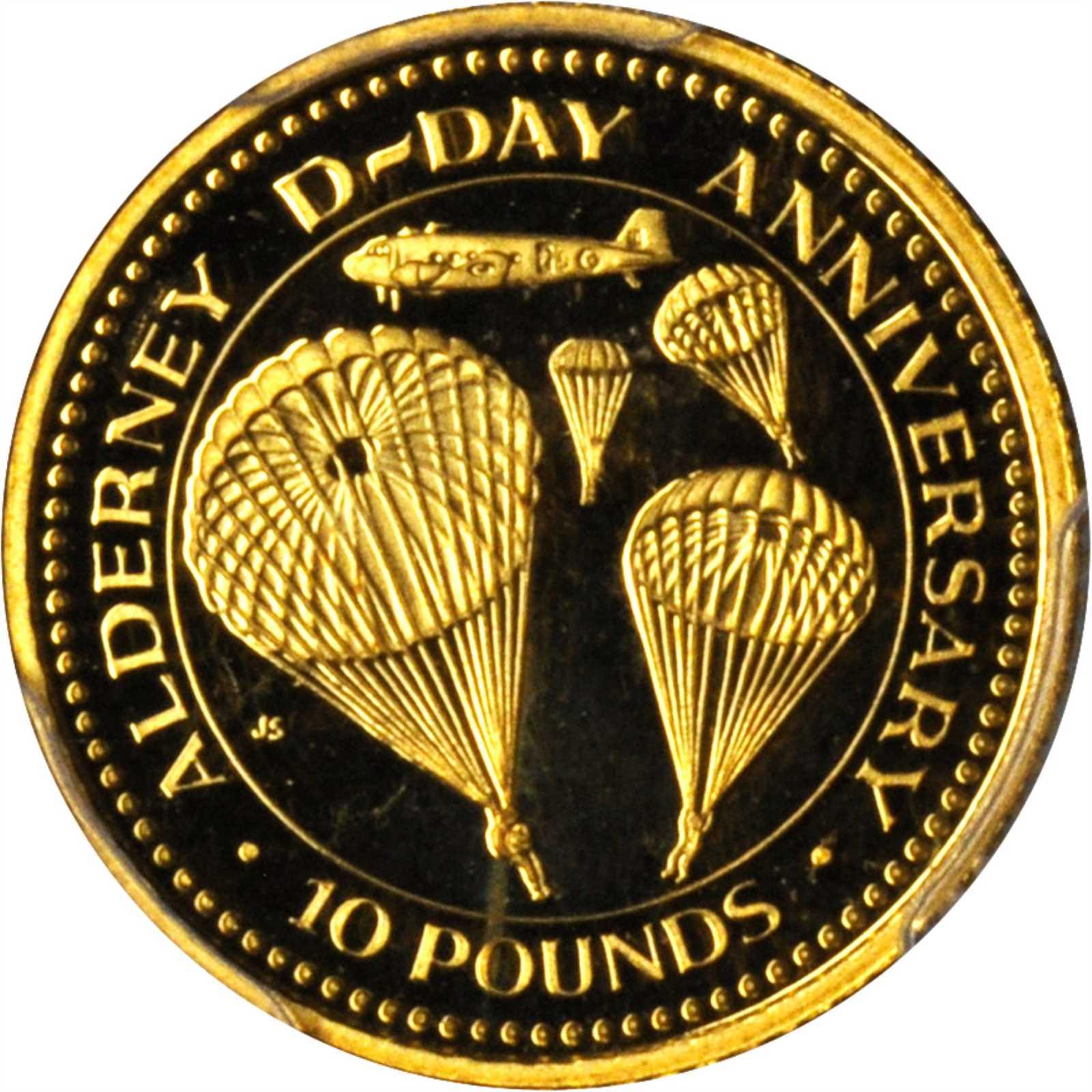 Alderney 10 Pounds - Elizabeth II D-Day reverse