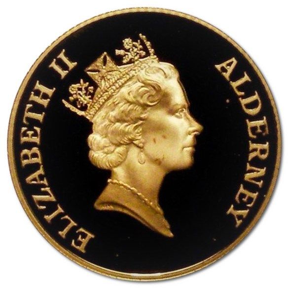 Alderney 25 Pounds - Elizabeth II Golden Wedding Anniversary obverse