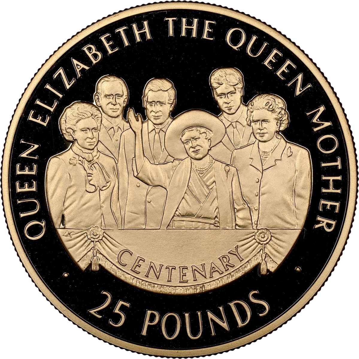 Alderney 25 Pounds - Elizabeth II Queen Mother’s 100th Birthday; Piedfort