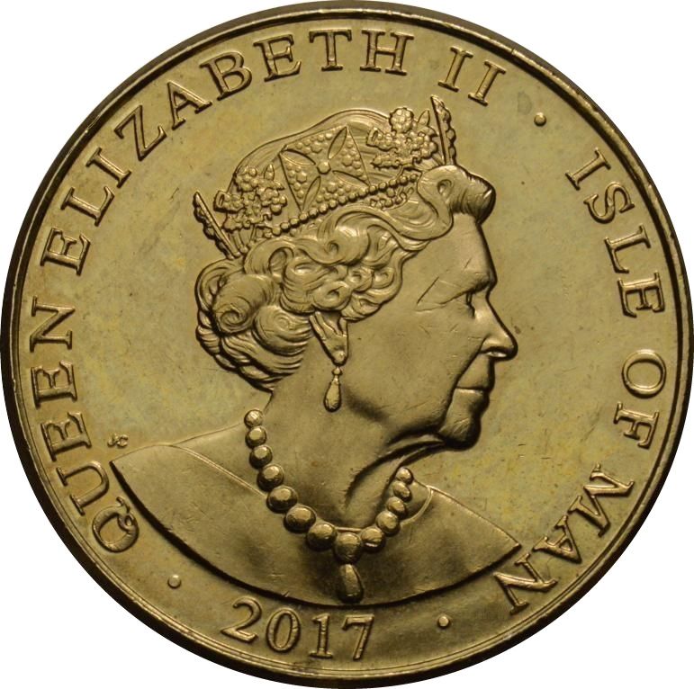 Isle of Man 1 Pound - Elizabeth II Peregrine Falcon and Raven obverse