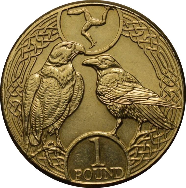 Isle of Man 1 Pound - Elizabeth II Peregrine Falcon and Raven