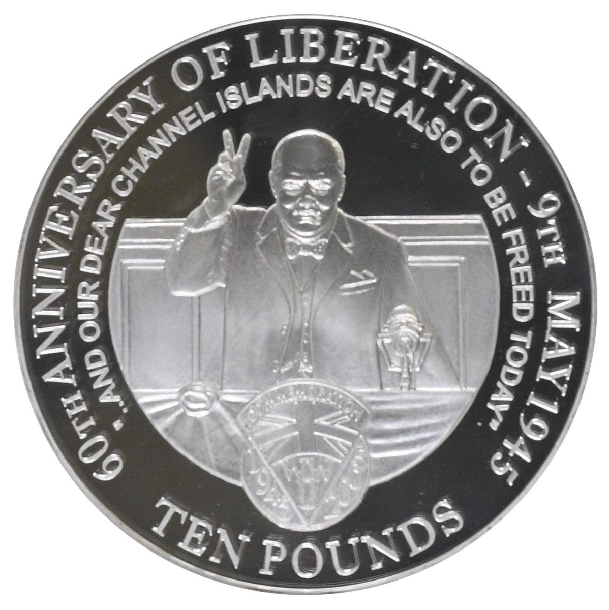 Alderney 10 Pounds - Elizabeth II WWII Liberation reverse