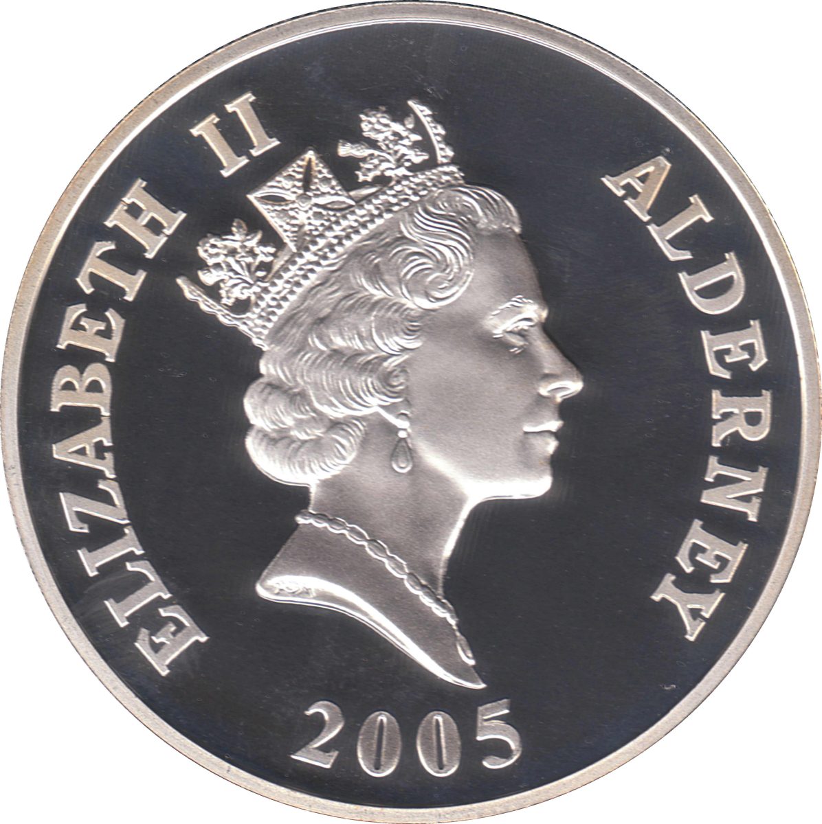 Alderney 5 Pounds - Elizabeth II Battle of Trafalgar; Silver Proof obverse