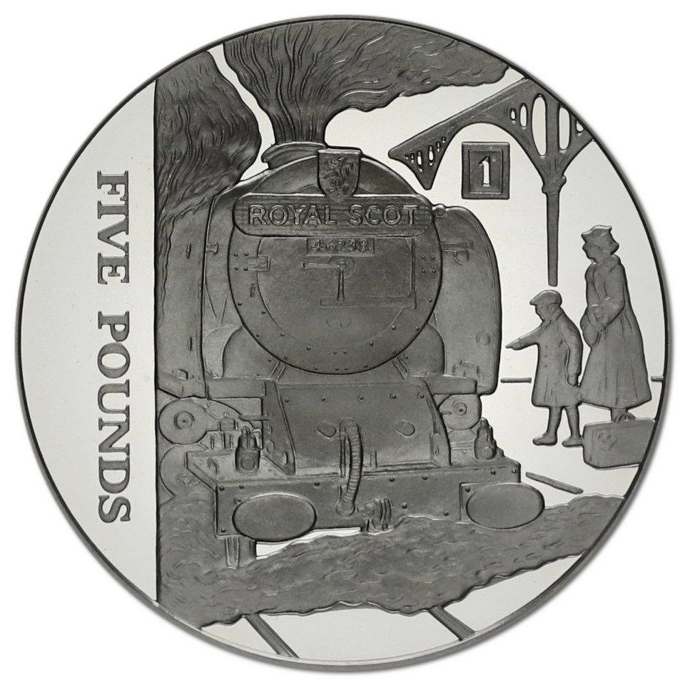 Alderney 5 Pounds - Elizabeth II The Royal Scott; Silver Proof reverse