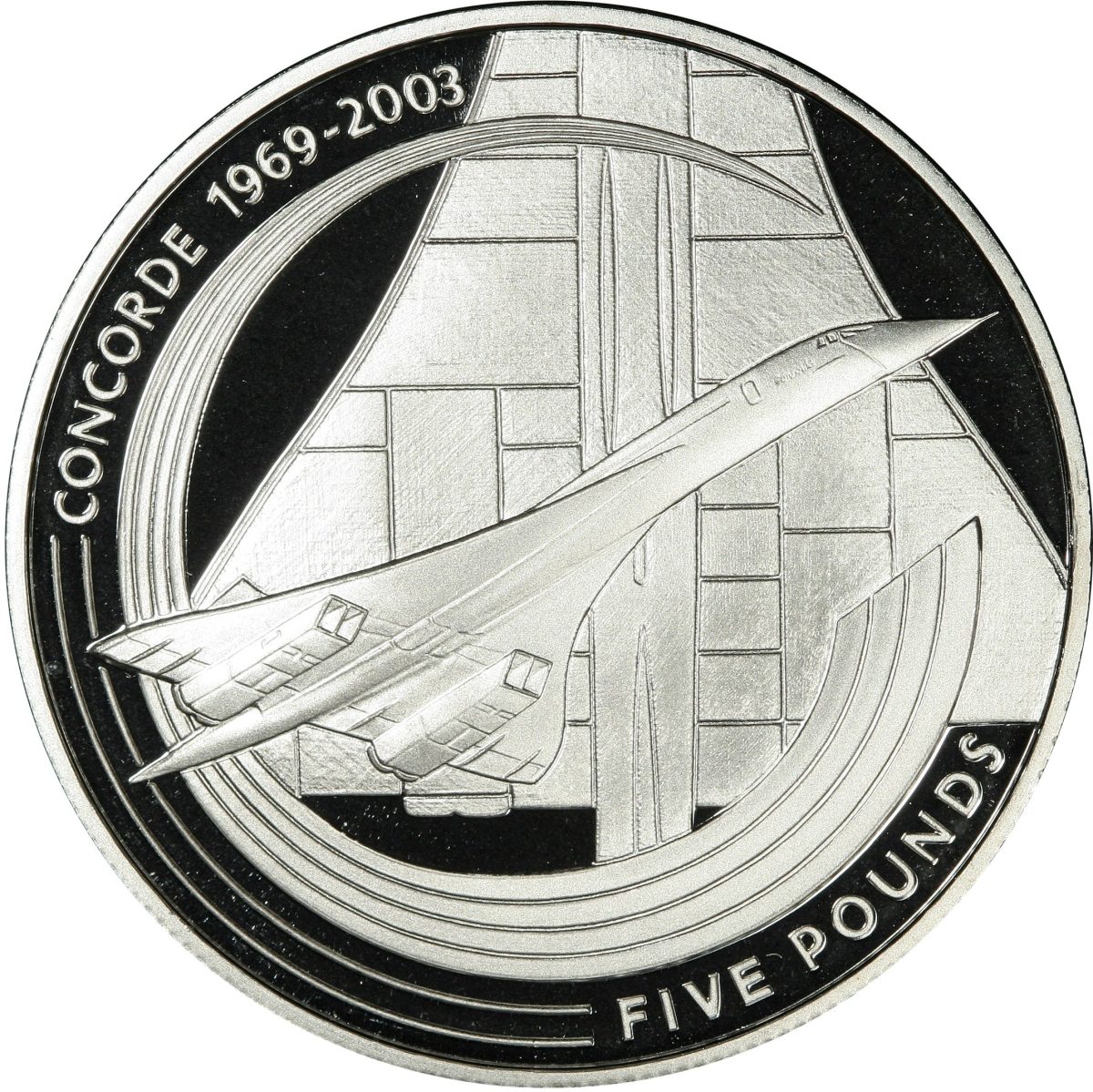 Alderney 5 Pounds - Elizabeth II Last Flight of the Concorde; Silver Proof Issue