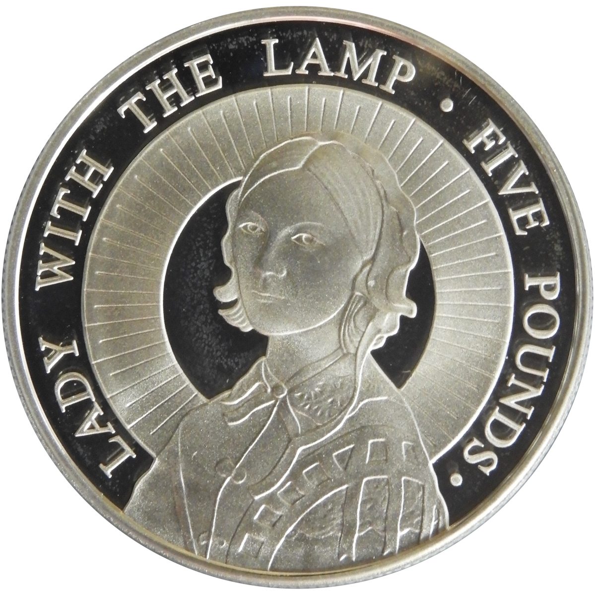 Alderney 5 Pounds - Elizabeth II Florence Nightingale; Silver Proof Issue reverse