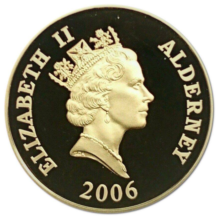 Alderney 5 Pounds - Elizabeth II Royal Scot; Silver Proof Gold plated obverse