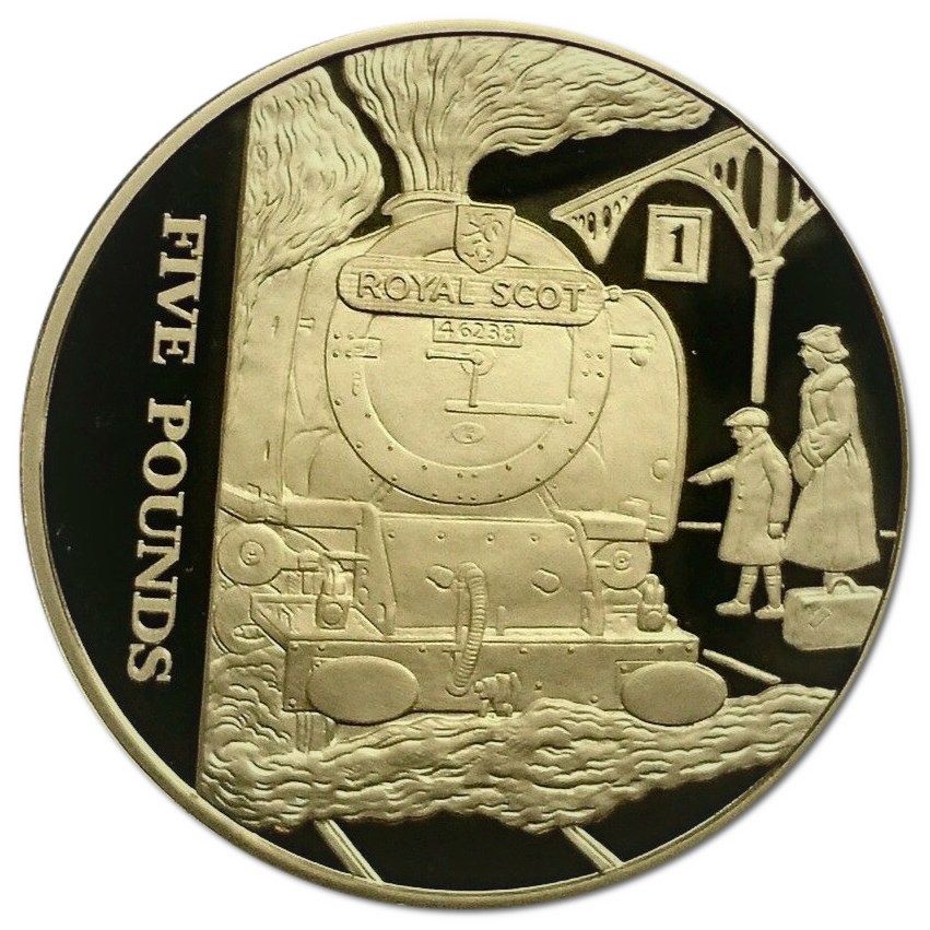Alderney 5 Pounds - Elizabeth II Royal Scot; Silver Proof Gold plated reverse