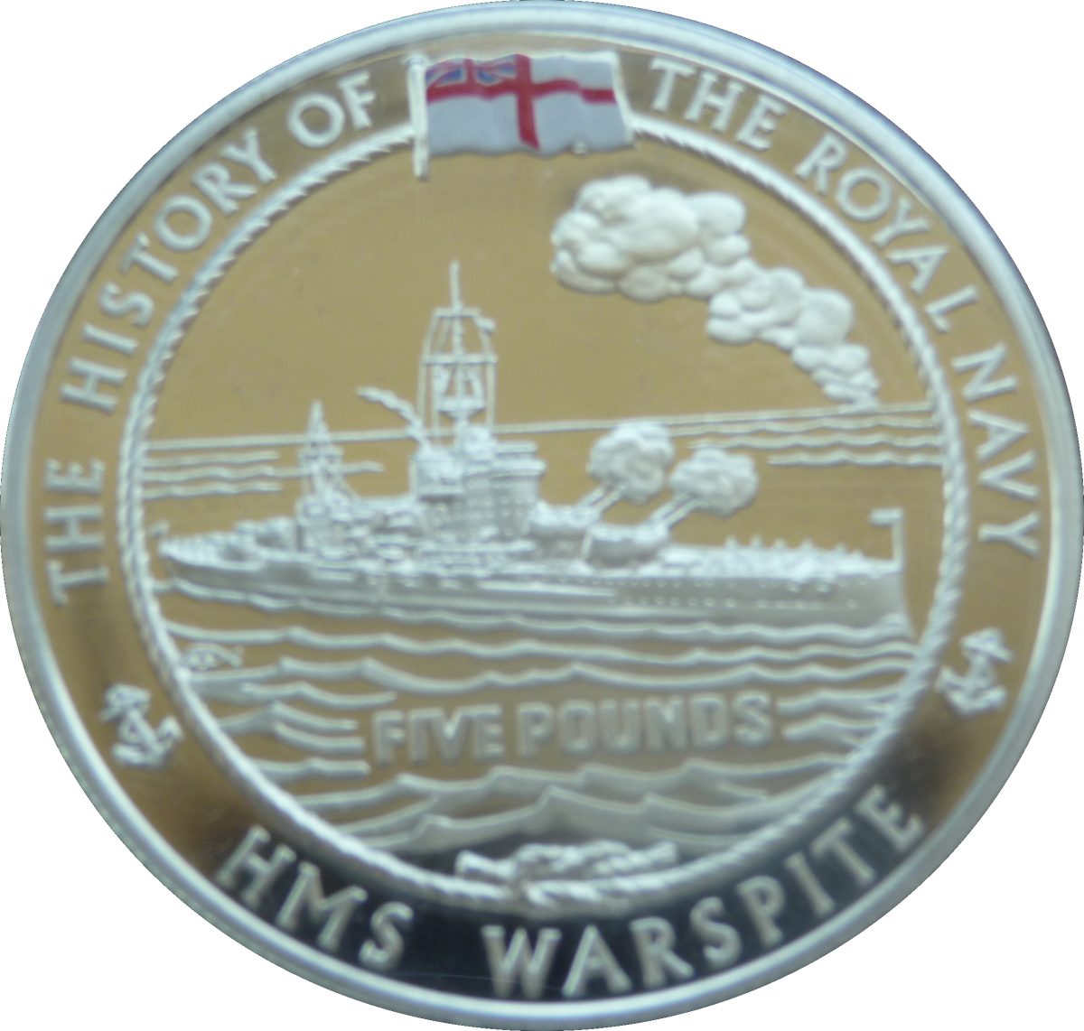 Alderney 5 Pounds - Elizabeth II H.M.S. Warspite; Silver Proof