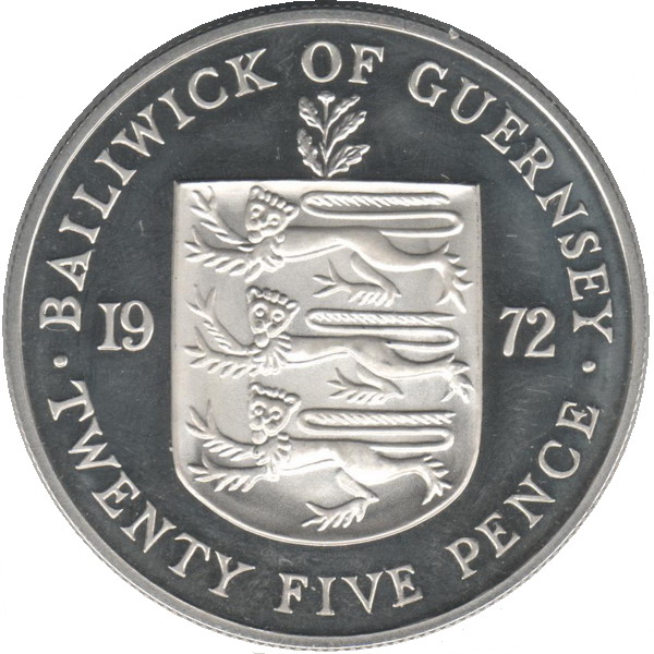 Guernsey 25 Pence - Elizabeth II Silver Wedding; Silver Proof obverse