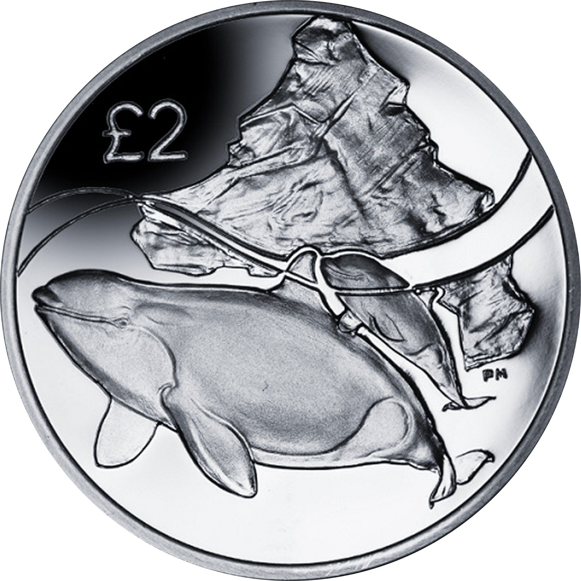 British Antarctic Territory 2 Pounds - Elizabeth II The Orca whale; Silver