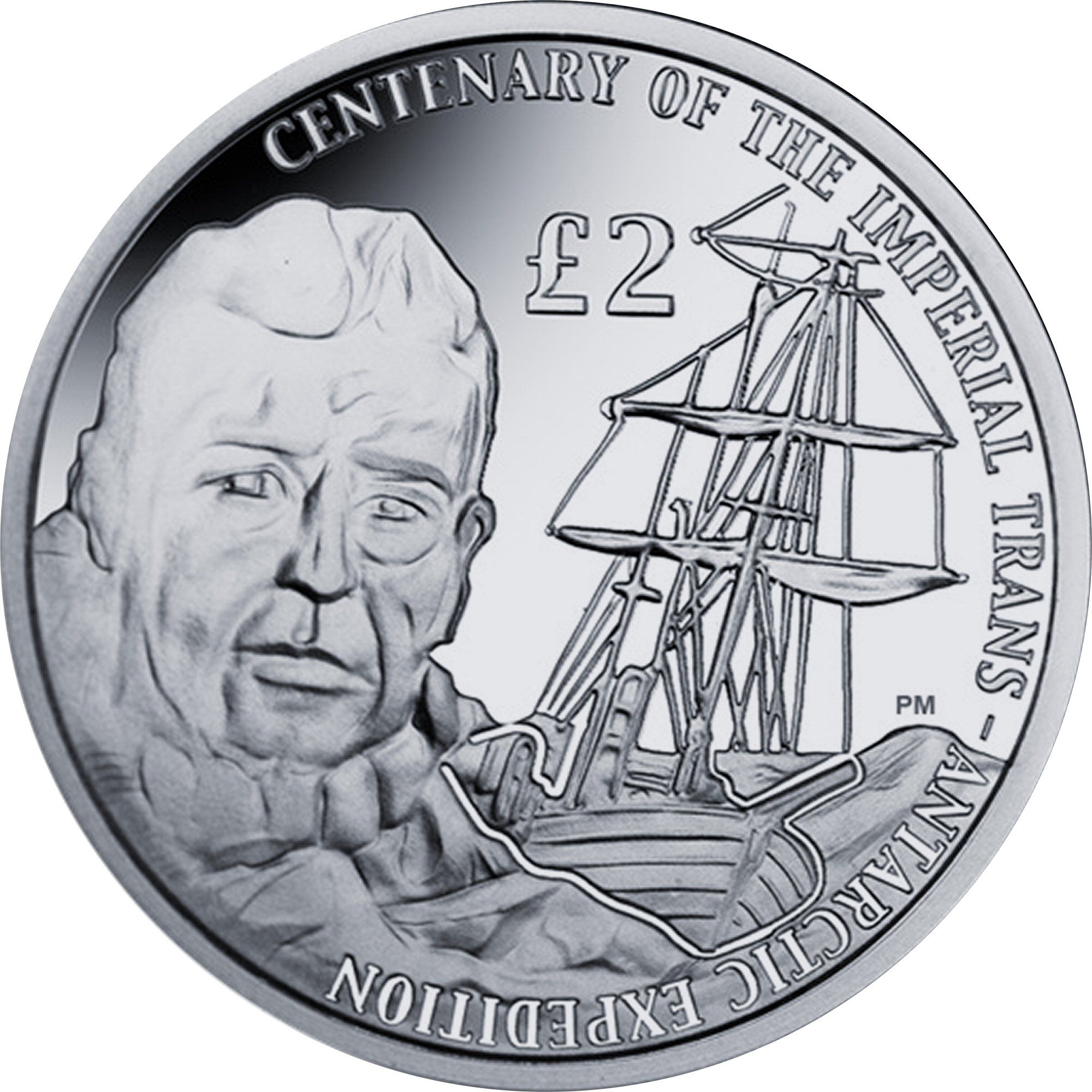 British Antarctic Territory 2 Pounds - Elizabeth II Endurance stuck in the Antarctic ice; Silver