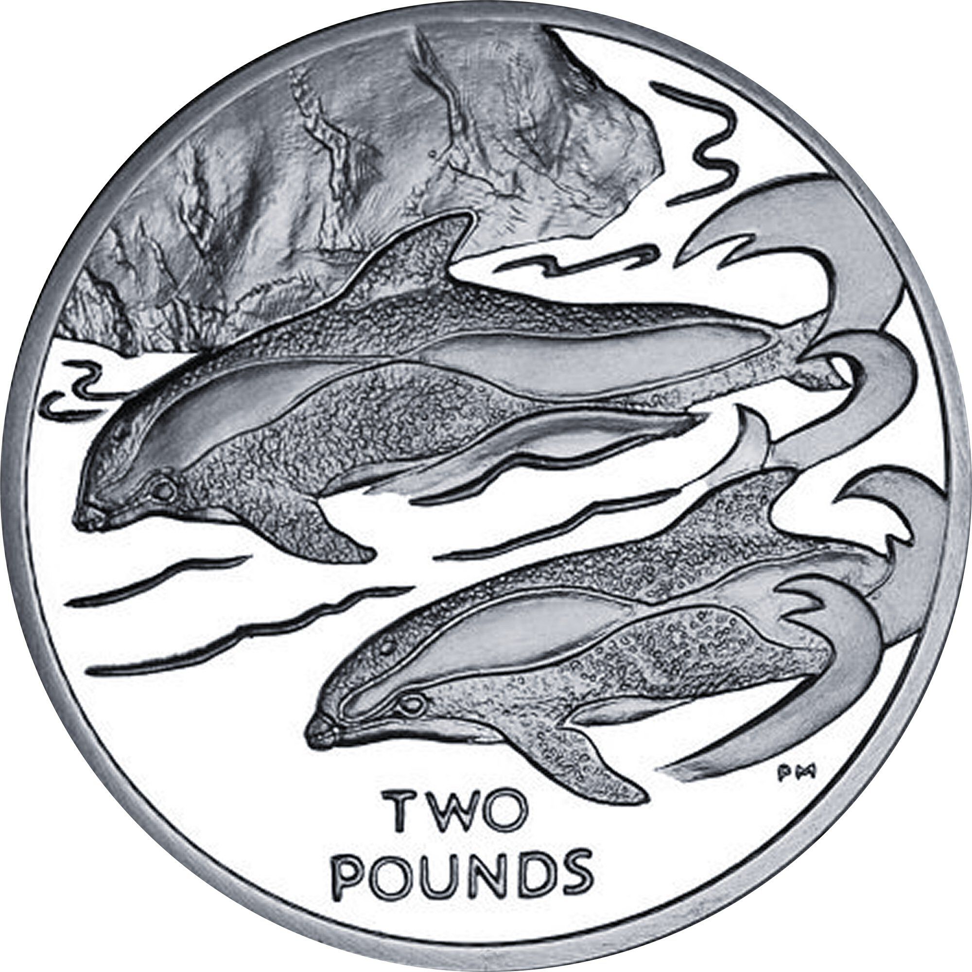 British Antarctic Territory 2 Pounds - Elizabeth II Hourglass dolphin; Silver