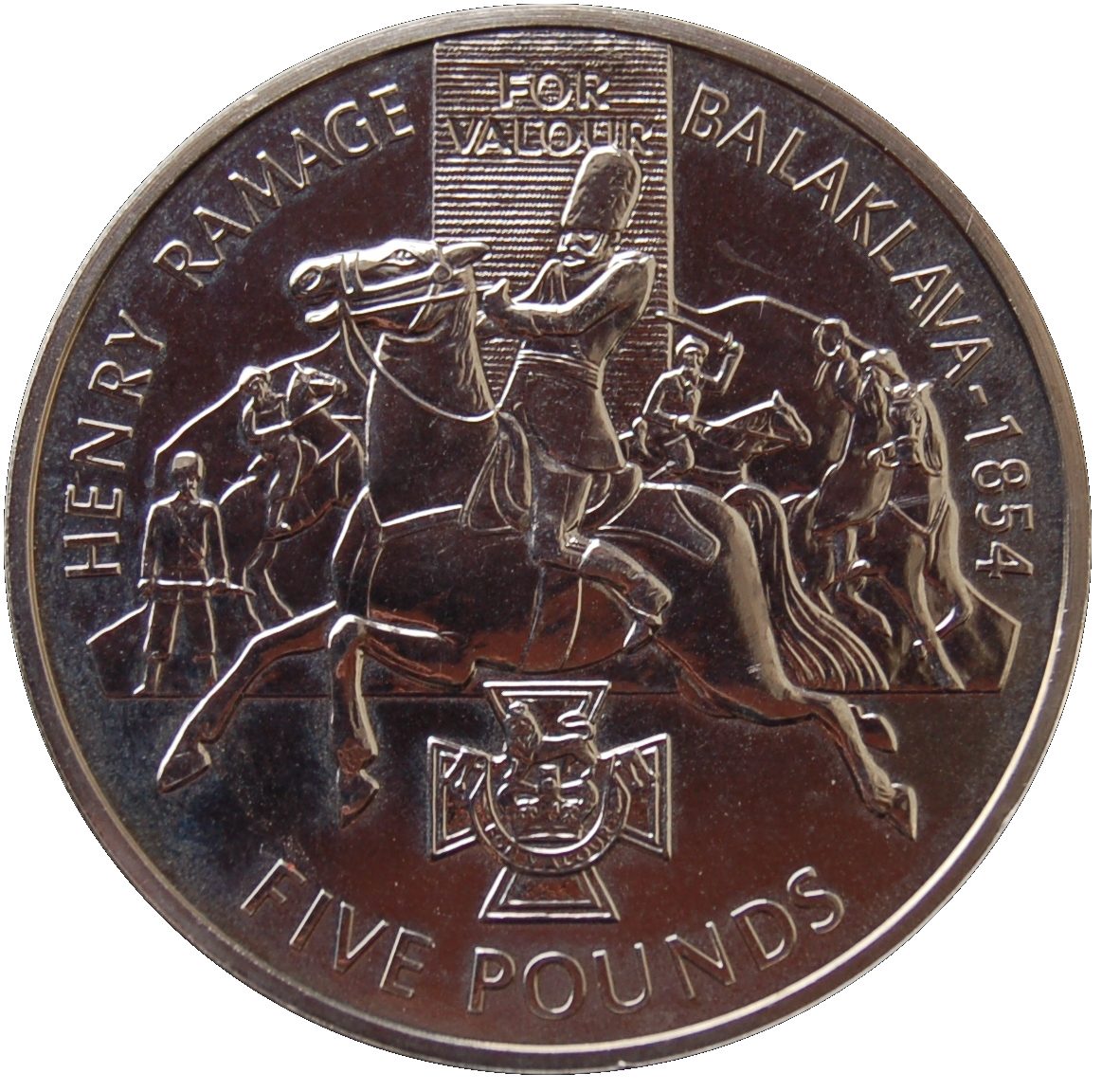 Alderney 5 Pounds - Elizabeth II Victoria Cross; Henry Ramage reverse