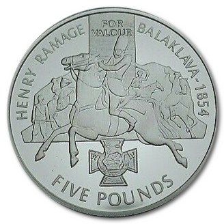 Alderney 5 Pounds - Elizabeth II Victoria Cross; Henry Ramage; Silver Proof Issue reverse