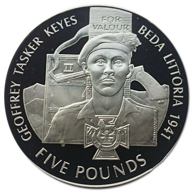 Alderney 5 Pounds - Elizabeth II Victoria Cross; Geoffrey Keyes reverse
