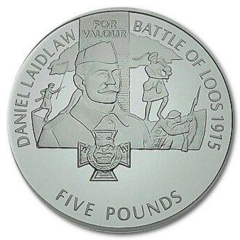 Alderney 5 Pounds - Elizabeth II Victoria Cross; Daniel Laidlow reverse