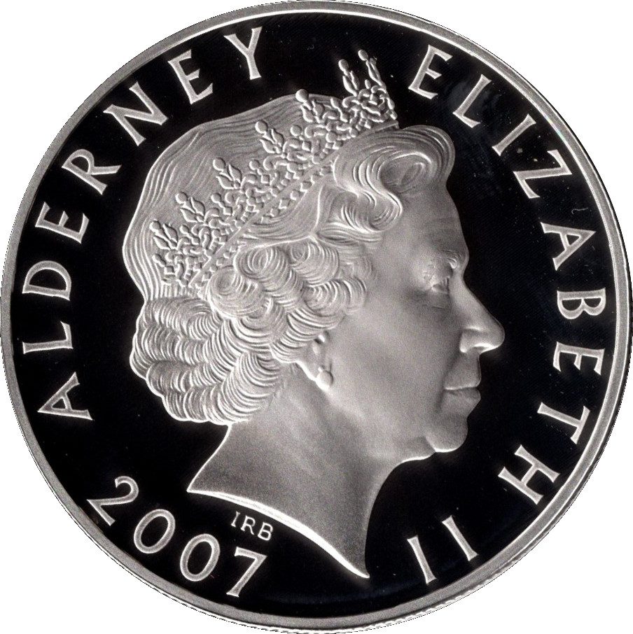 Alderney 5 Pounds - Elizabeth II 60th Wedding Anniversary; Carriage; Silver Proof obverse