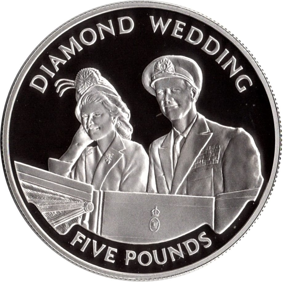 Alderney 5 Pounds - Elizabeth II 60th Wedding Anniversary; Honeymoon departure; Silver Proof