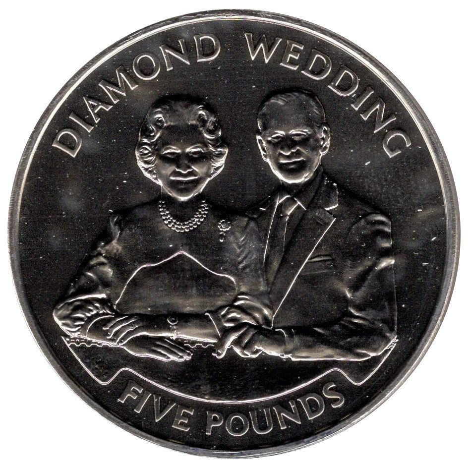 Alderney 5 Pounds - Elizabeth II 60th Wedding Anniversary - Modern Portraits