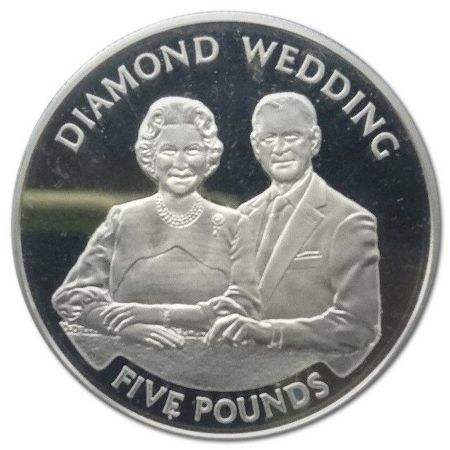 Alderney 5 Pounds - Elizabeth II 60th Wedding Anniversary - Modern Portraits; Silver Proof Issue