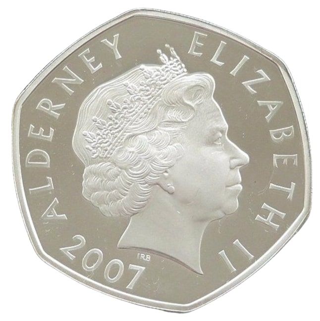 Alderney 5 Pounds - Elizabeth II 60th Wedding Anniversary; Modern portraits obverse