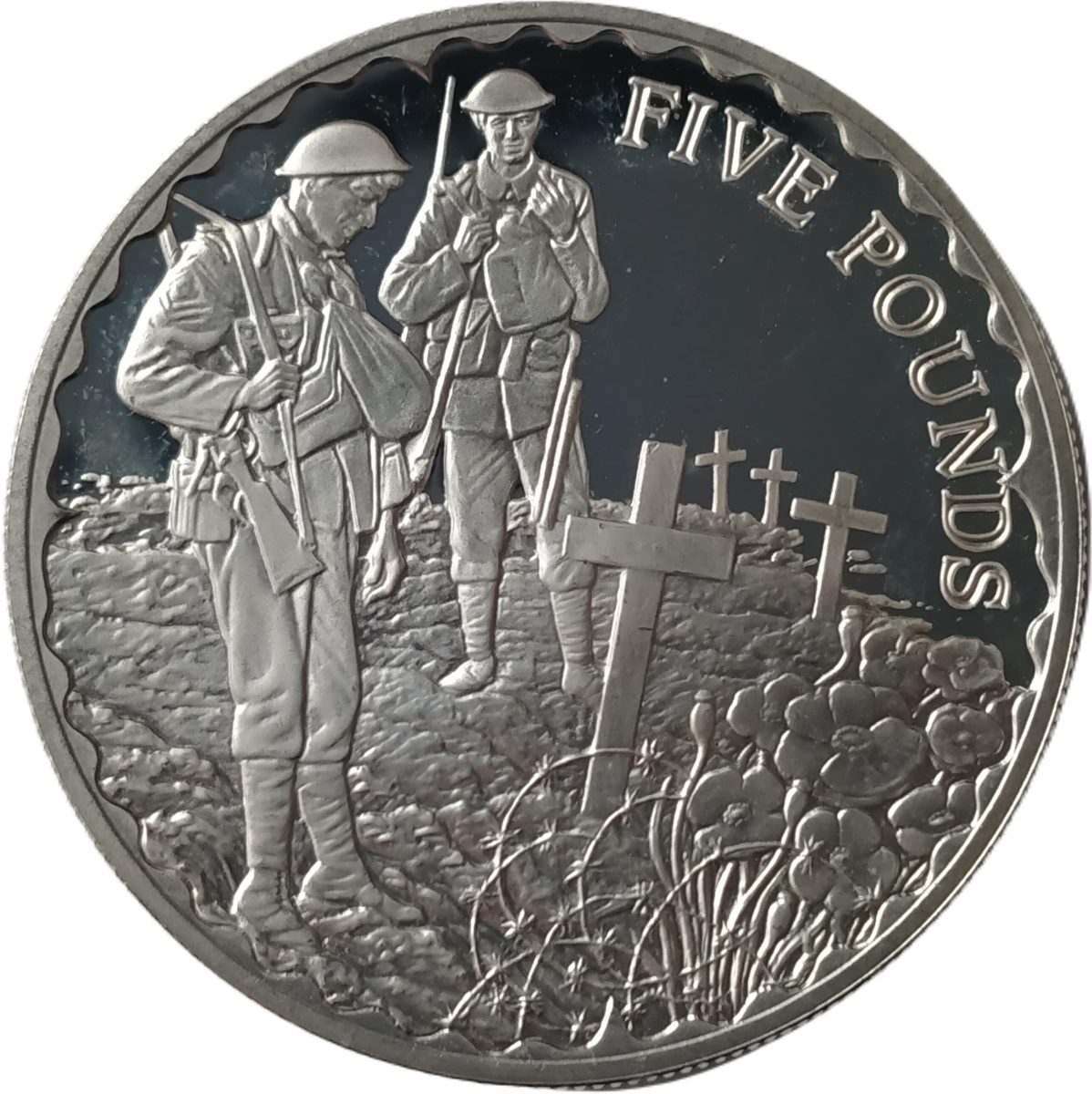 Alderney 5 Pounds - Elizabeth II End of World War I - Remembrance