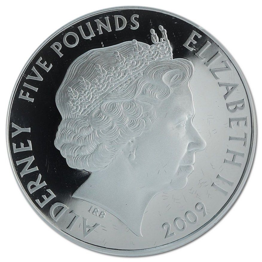 Alderney 5 Pounds - Elizabeth II Mini; Flowers obverse