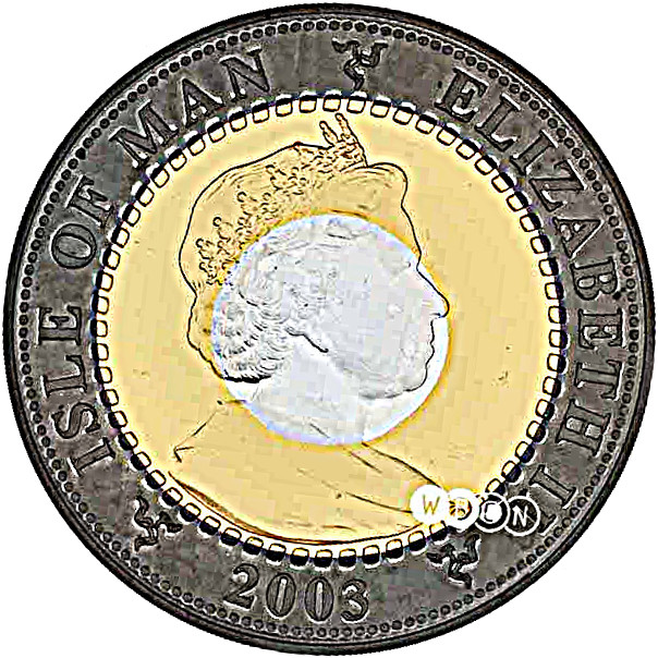 Isle of Man 1 Crown - Elizabeth II Golden Jubilee Coronation; Tri-colour Silver obverse