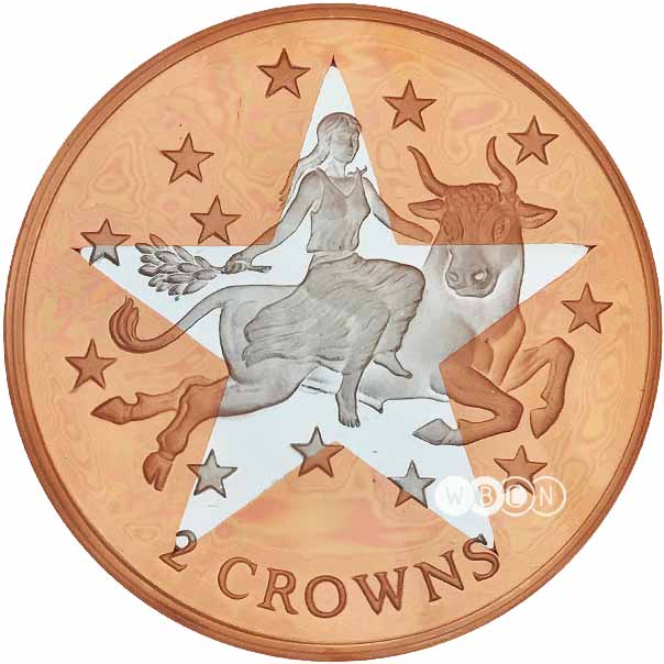Gibraltar 2 Crowns - Elizabeth II First anniversary of the Euro; Silver-Copper
