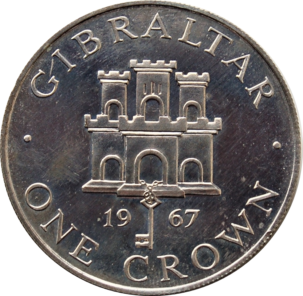 Gibraltar 1 Crown - Elizabeth II Gibraltar Castle and Key; Silver Proof reverse