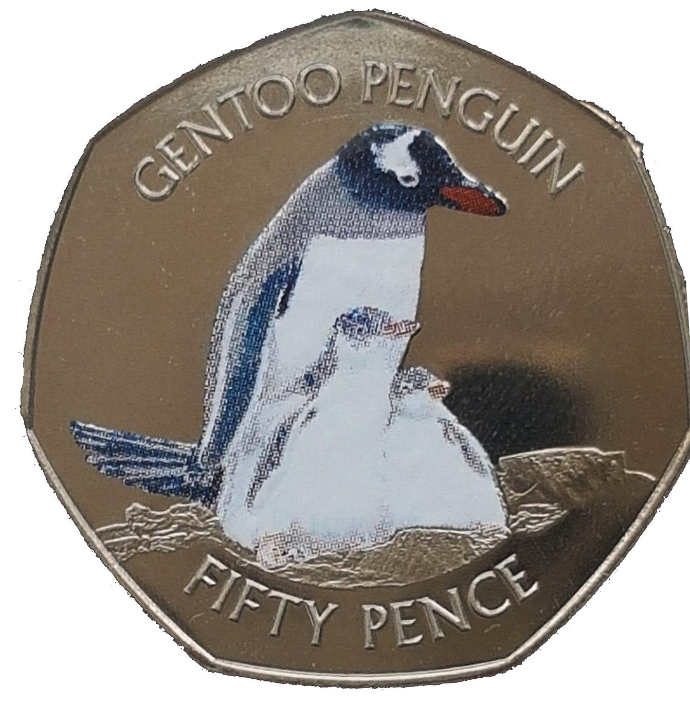 Falkland Islands 50 Pence - Elizabeth II Gentoo Penguin-coloured