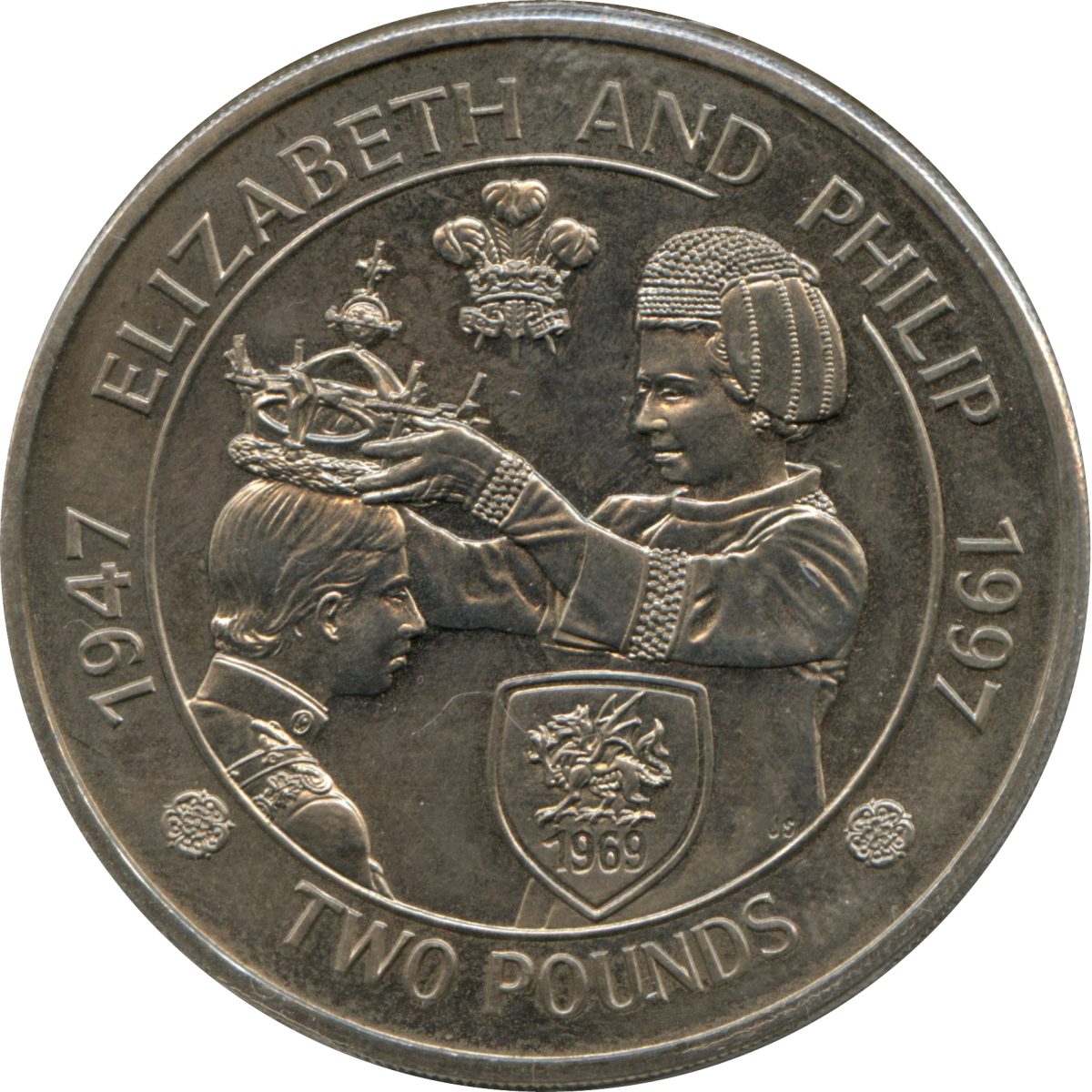Alderney 2 Pounds - Elizabeth II Golden Wedding