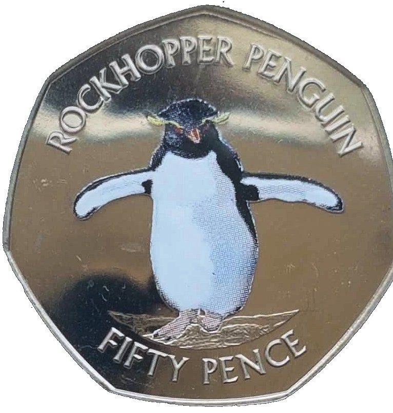 Falkland Islands 50 Pence - Elizabeth II Southern Rockhopper-coloured reverse