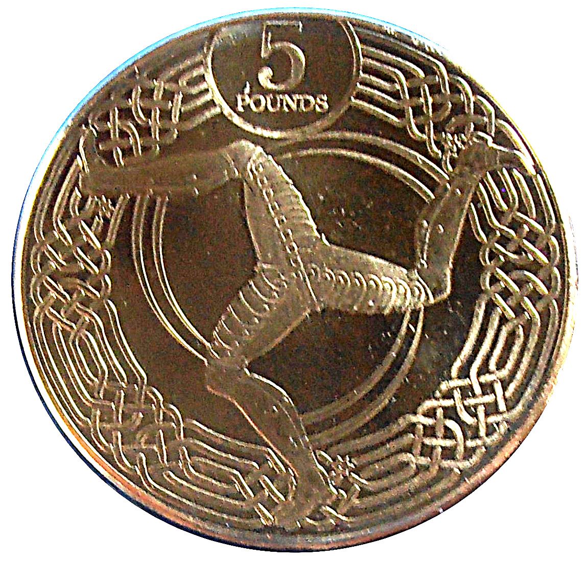 Isle of Man 5 Pounds - Elizabeth II Triskelion