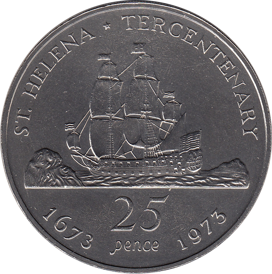 Saint Helena 25 Pence - Elizabeth II Tercentenary of Restored British Rule, Copper-nickel
