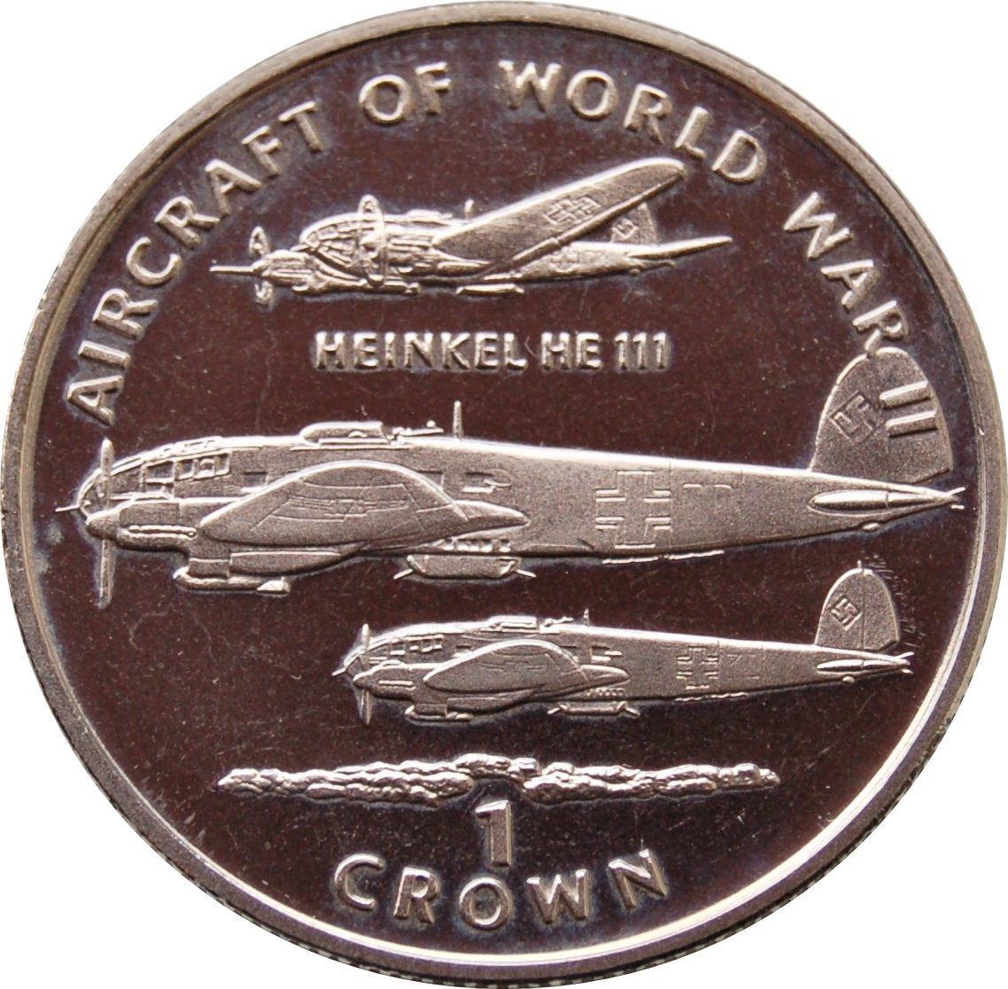 Isle of Man 1 Crown - Elizabeth II Heinkel HE-111 reverse