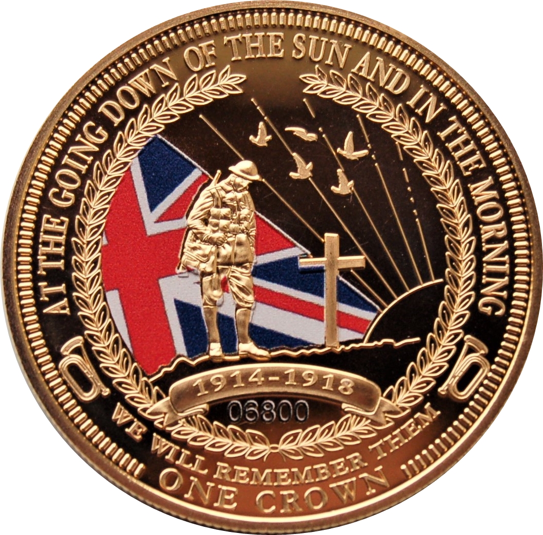 Tristan da Cunha 1 Crown - Elizabeth II The Ode of Remembrance; colored reverse