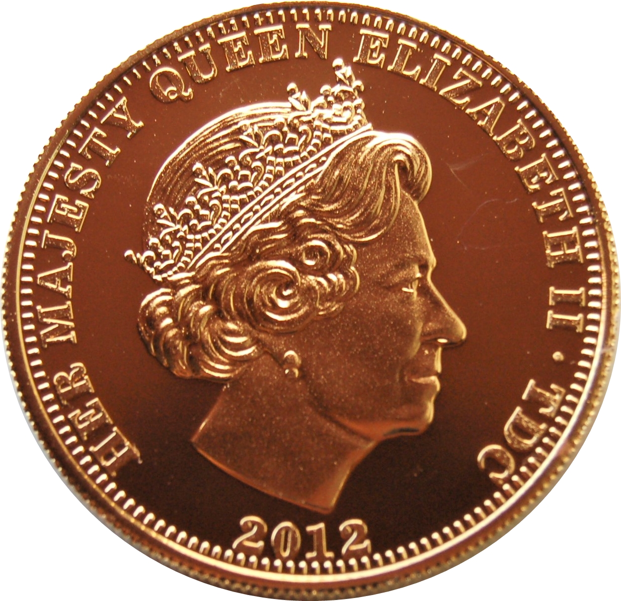 Tristan da Cunha 5 Pounds - Elizabeth II Saint George and the dragon; gold plated obverse