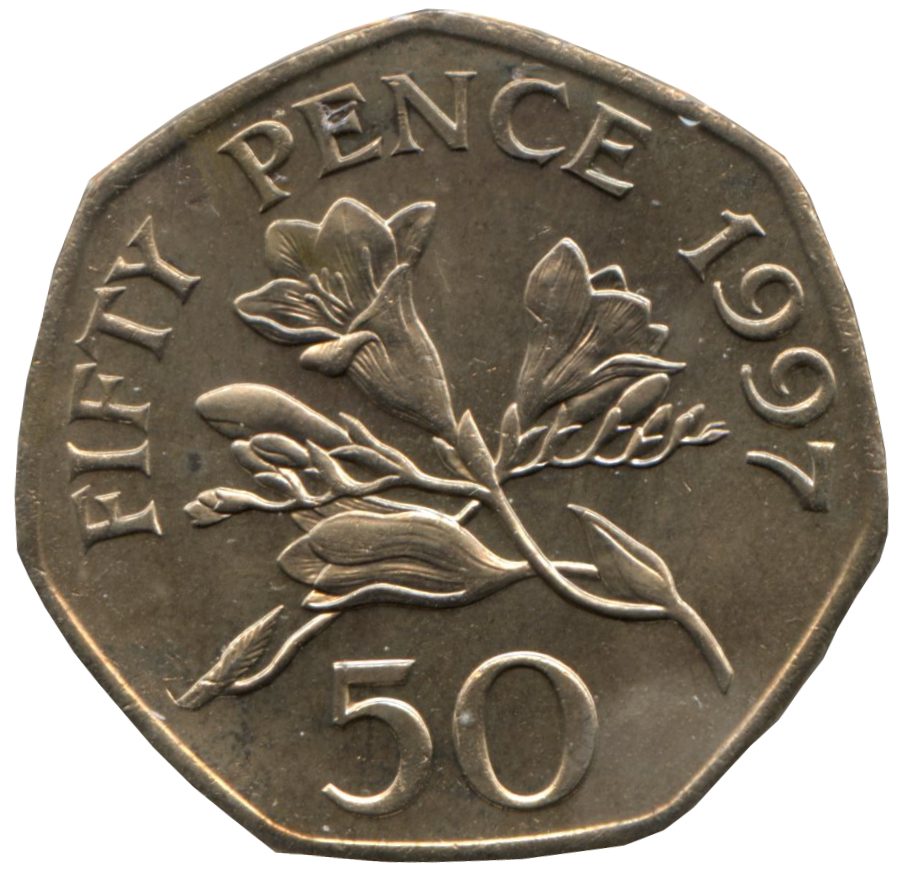 Guernsey 50 Pence - Elizabeth II 3rd portrait; small type