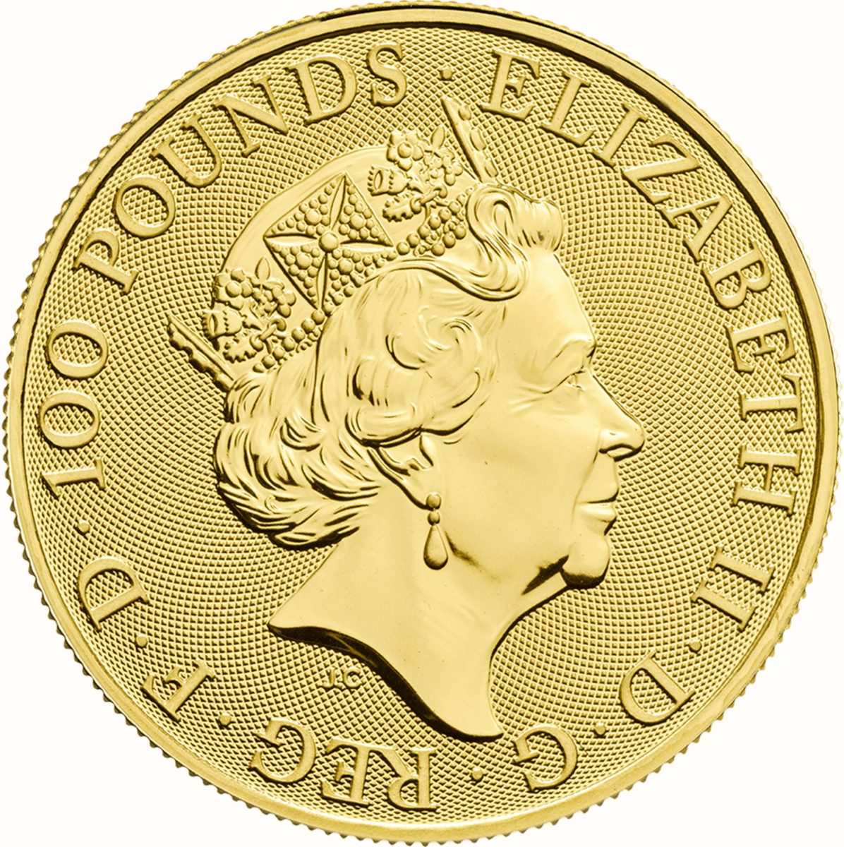 100 Pounds - Elizabeth II Unicorn of Scotland; 1 oz Fine Gold obverse