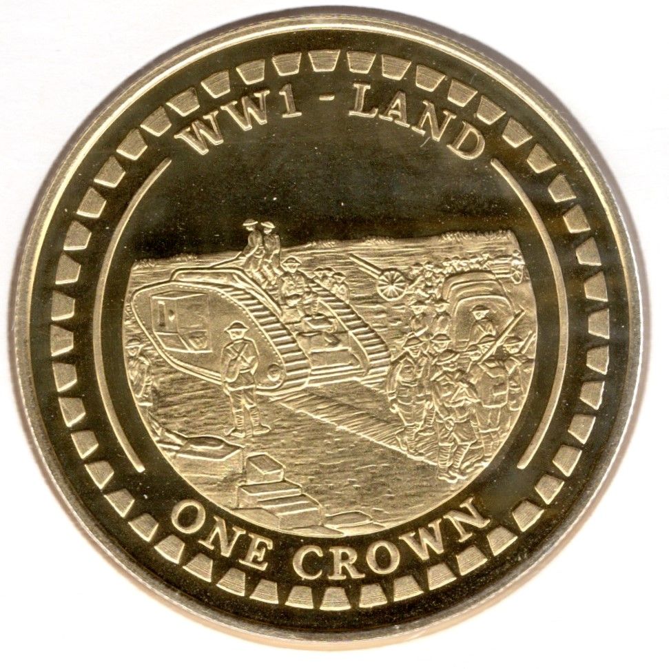 Gibraltar 1 Crown - Elizabeth II WW1 Land; Gold Plated reverse