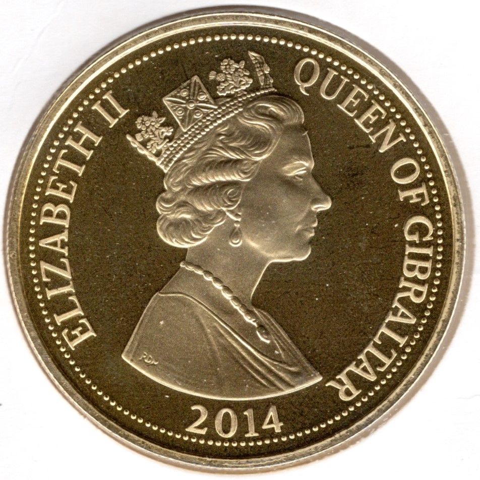 Gibraltar 1 Crown - Elizabeth II WW1 Sea; Gold Plated obverse