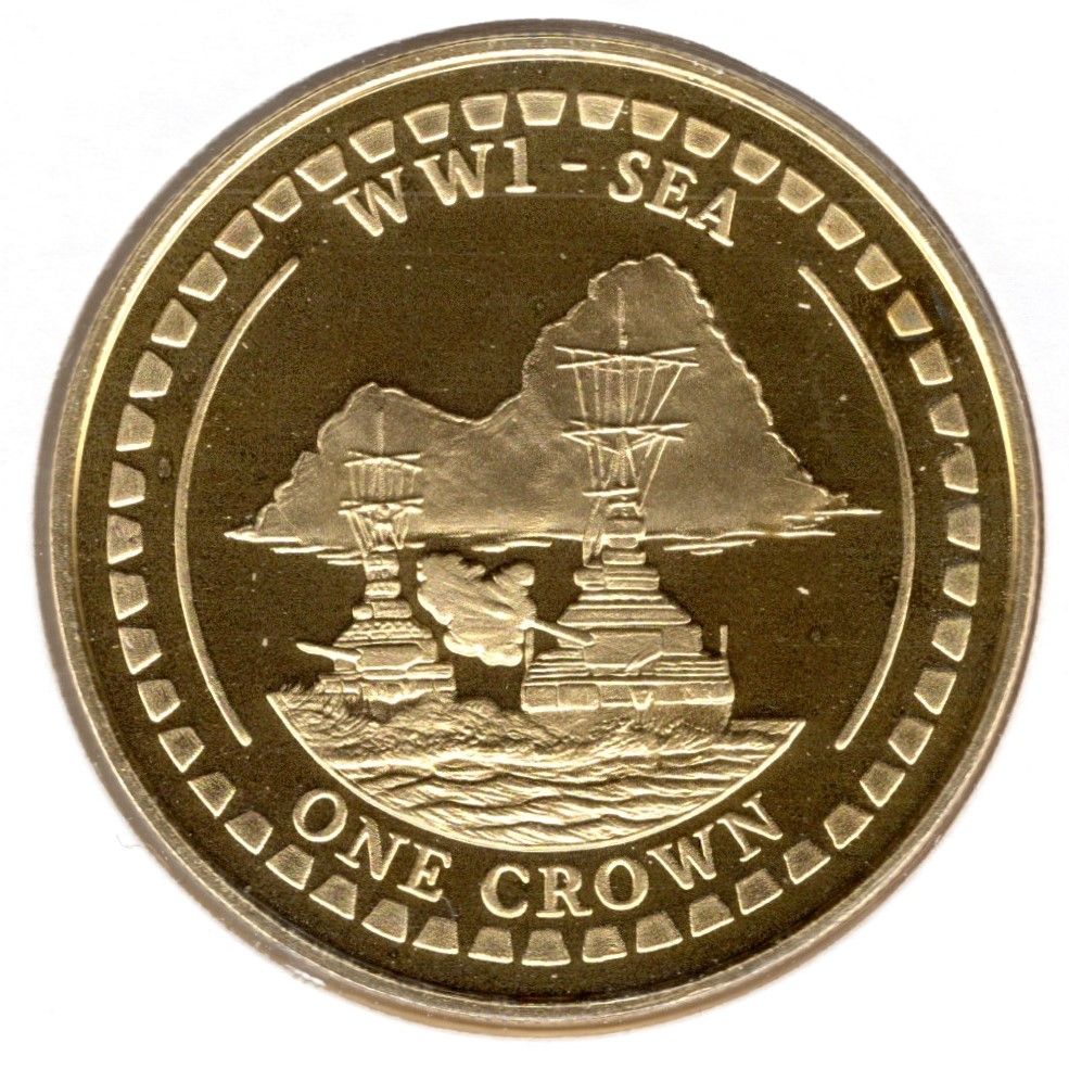 Gibraltar 1 Crown - Elizabeth II WW1 Sea; Gold Plated reverse